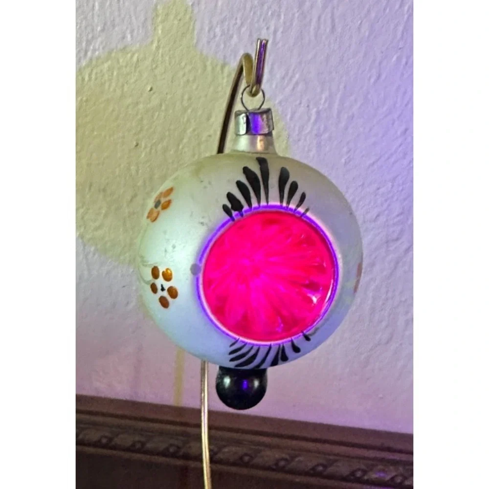German Blown Mercury Glass Pink Double Indents Drop Ball Xmas Ornament 3.5 GLOWS